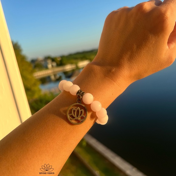 Rose Quartz Lotus Stretch Bracelet 🪷 Handmade With Love - Picture 6 of 9